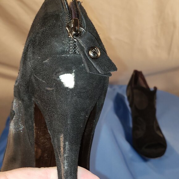 Stuart Weitzman Black Suede Mesh Bootie Heels Size 10M - Picture 5 of 8
